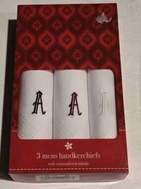Embroidered A Monogram New 100% Cotton Handkerchiefs 16" x 16" (3)